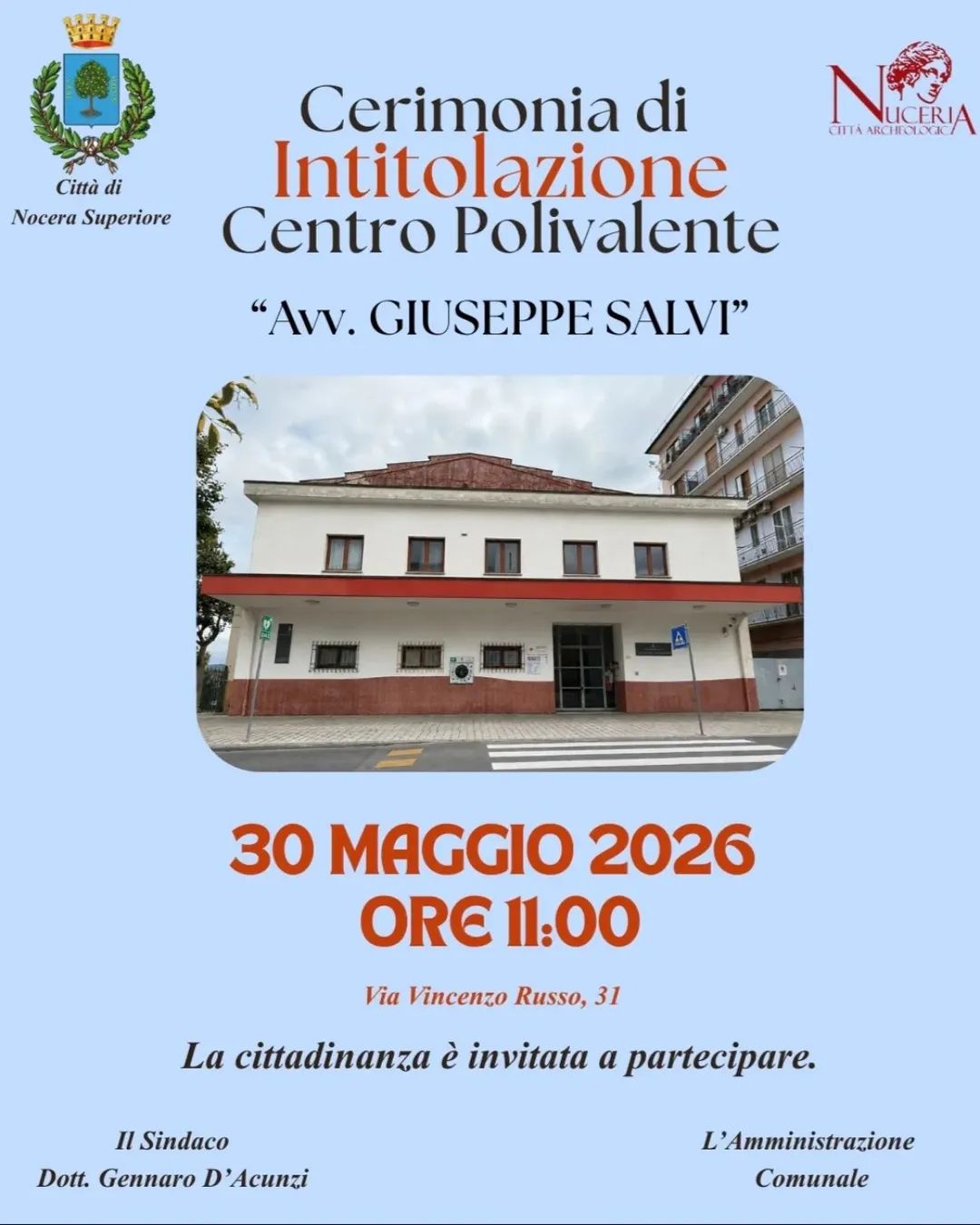 Intitolazione Centro Sociale Polivalente all'avv. Giuseppe Salvi
