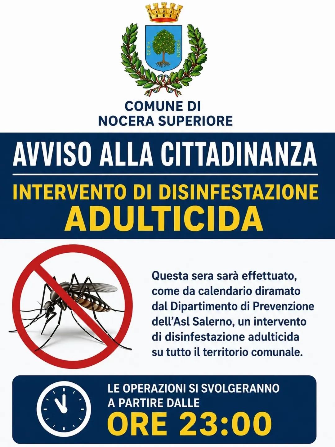 Avviso alla cittadinanza  - Intervento di disinfestazione adulticida