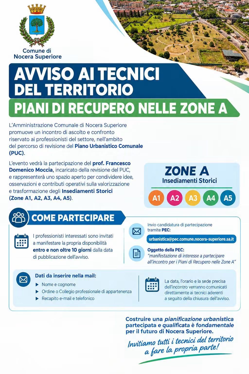 Avviso ai tecnici del territorio- Piani di Recupero nelle Zone A