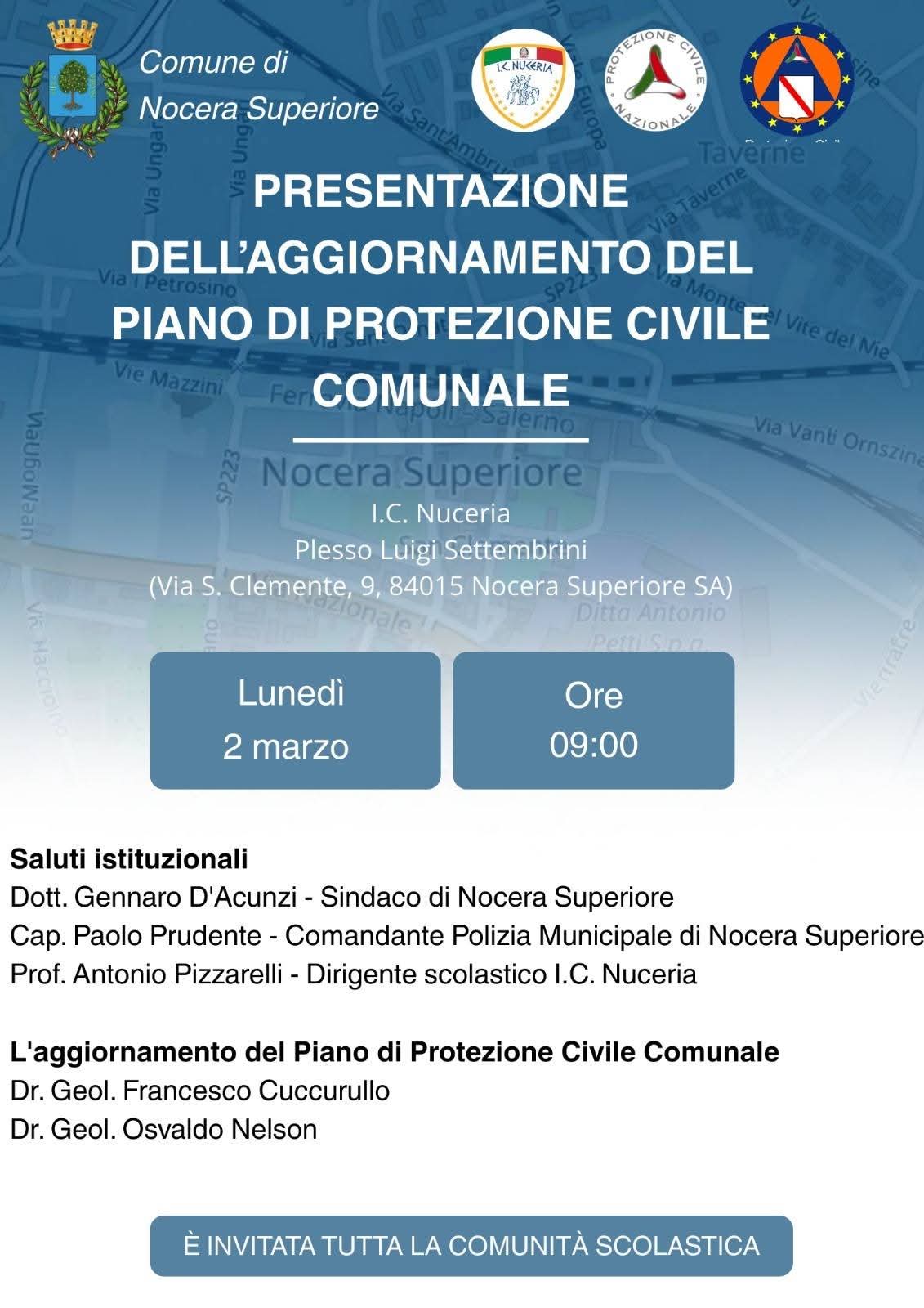 Presentazione dell'aggiornamento del Piano di Protezione Civile Comunale nelle scuole