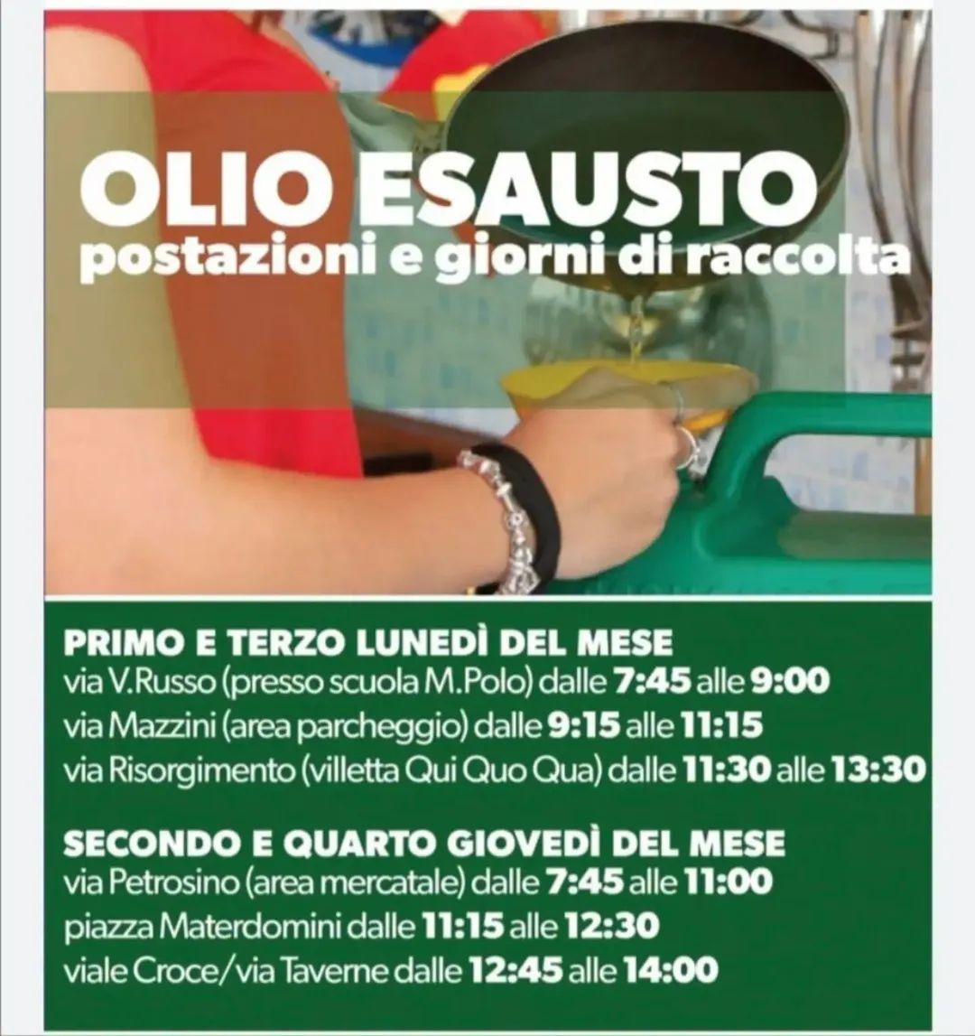 Avviso alla cittadinanza- Conferimento oli esausti